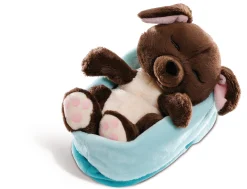 Sleeping Puppies dog 16cm in blue-turquoise basket