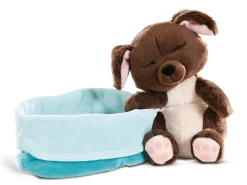Sleeping Puppies dog 16cm in blue-turquoise basket