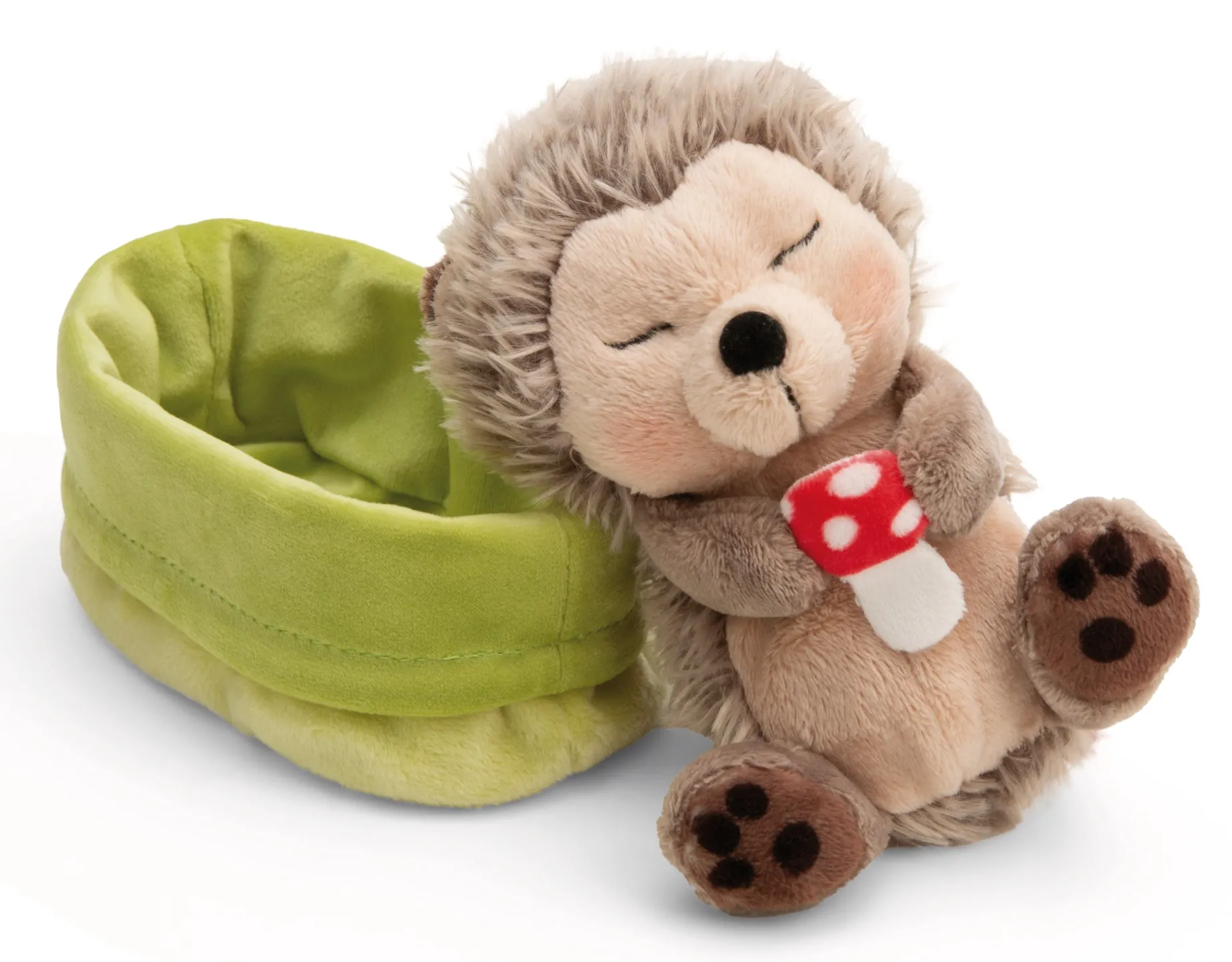 Soft toy hedgehog with mushroom 12cm in light green basket NICI GREEN