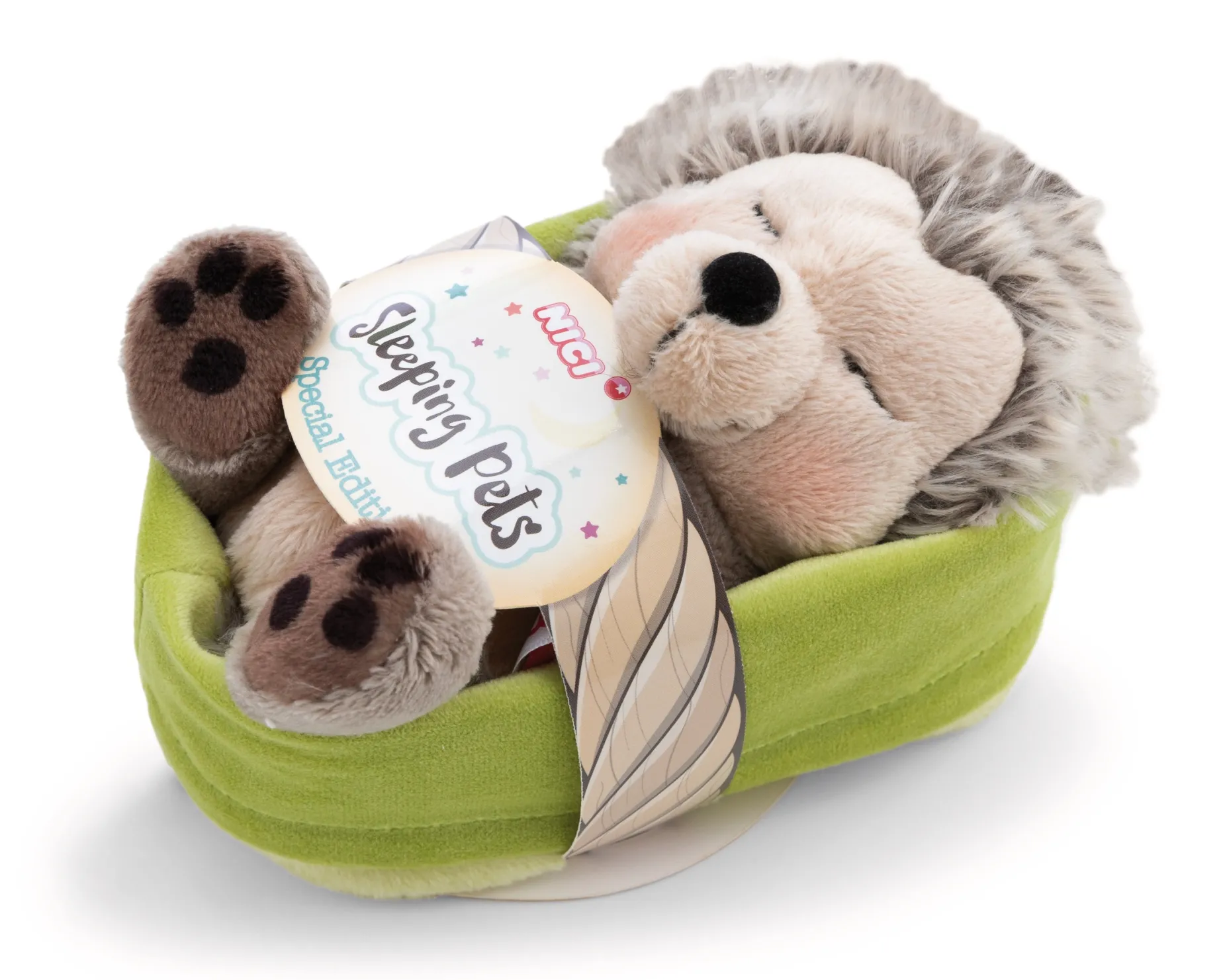 Soft toy hedgehog with mushroom 12cm in light green basket NICI GREEN