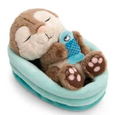 Soft toy otter with fish 12cm in blue basket NICI GREEN