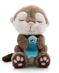 Soft toy otter with fish 12cm in blue basket NICI GREEN
