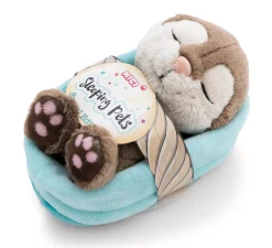 Soft toy otter with fish 12cm in blue basket NICI GREEN