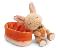 Soft toy rabbit with carrot 12cm in peach basket NICI GREEN