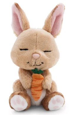Soft toy rabbit with carrot 12cm in peach basket NICI GREEN