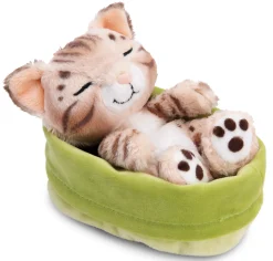 Soft Toy Sleeping Pets Bengal Cat 12cm in light green basket NICI GREEN