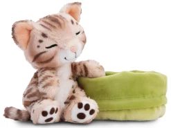 Soft Toy Sleeping Pets Bengal Cat 12cm in light green basket NICI GREEN
