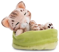 Soft Toy Sleeping Pets Bengal Cat 12cm in light green basket NICI GREEN