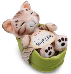 Soft Toy Sleeping Pets Bengal Cat 12cm in light green basket NICI GREEN