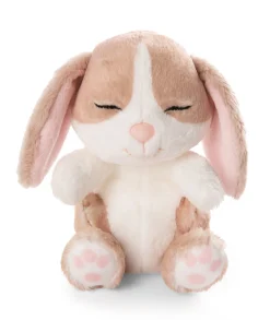 Soft Toy Sleeping Pets Bunny cappuccino 12cm in green basket
